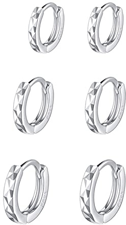 Ohrringe Silber 925 Creolen Silber Klein Damen,3 Paar Ohrringe Kreolen Silber Herren Ohrringe Set für Männer Hypoallergene Ohrringe Helix Piercings für Frauen Mädchen 8mm 10mm 12mm