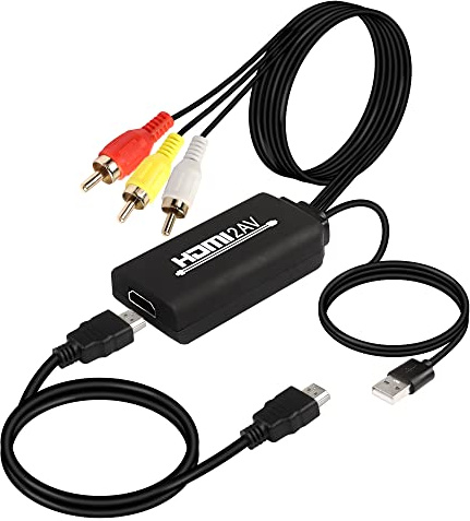 XMSJSIY HDMI Till RCA-Omvandlare, 1080P AV 3RCA CVBs Komposit Videoljudkabel, Äldre TV-Adapter Stöder PAL/NTSC För PC Bärbar Dator TV HDTV DVD LCD-Projektorer - 1,8 M