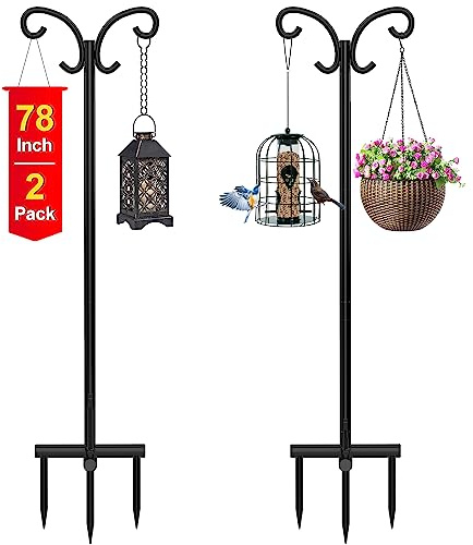Mutool 78in/198cm Adjustable Shepherds Hooks for Outdoor, 2 Pack Heavy Duty Bird Feeder Pole, Shepherds Crook Garden Hooks for Lantern Birdfeeder Garden Lights Hanging Plants Solar Light, Black
