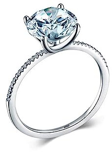Bellitia Jewelry 3ct Coupe Ronde Brillante Diamant CZ Bague Femme Argent 925 Plaqué Or/Or Blanc Bague Solitaire de Fiançailles Anneau D'Alliance Zircon Incrusté Bijoux Femme Cadeau D'Anniversaire