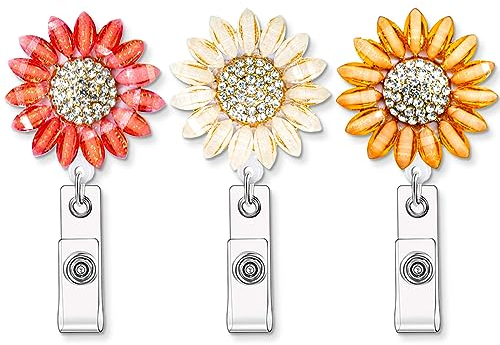 Visitenkartenhalter mit Krokodilklemme, einziehbar, 360° drehbar, mit Sonnenblumen-Ausweishalter, für Krankenschwester, Geschäftsmann, Lehrer, Studenten, 3 Stück