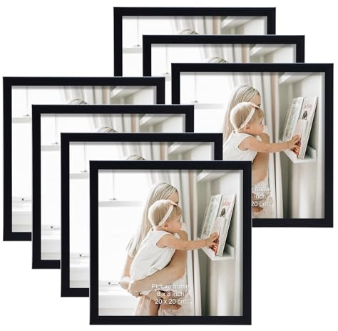 Giftgarden 7 Stück Bilderrahmen 20x20 cm- 10x10cm mit Passepartout | Schwarz Quadratisch Fotorahmen Collage Set, Wand- oder Tischaufsteller