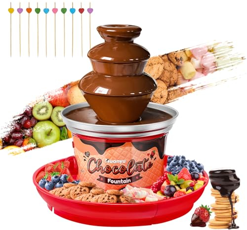 Huanyu Chocolate Fountain Machine 3 Tiers Stainless Steel Chocolate Fondue Fountain for Wedding Birthday Party (With Serving Tray, Red)