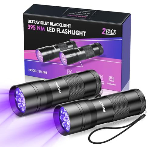 RECHOO Linterna UV de luz negra, 12 LED de 395 nm de luz negra ultravioleta