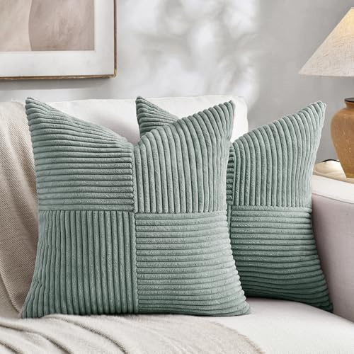 FDTERN 2er Set Graublau Kordsamt Kissenbezug 50x50CM Weich Moderne Dekorative Kissenbezüge Kissenhülle Dekokissenbezug Sofakissen Dekokissen Boho Deko für Sofa Schlafzimmer Wohnzimmer Balkon