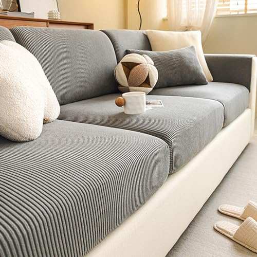 Gleedipre Flexibler Sofabezug Cord Sitzkissen Rückenlehne Schutzbezug Für alle Jahreszeiten Sofa-Spannbettlaken(Grau,65–85 cm x 85–135 cm)