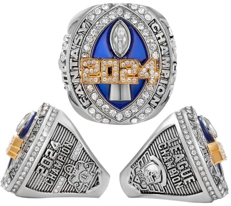 haobook 2024 Fantasy Football Championship Ring mit Holzkisten Rugby FFL League Champion Ringe Souvenir Geschenke für Fan -Freunden Büro Schränke Ornamente