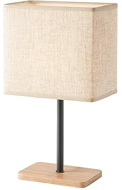 Fischer & Honsel Tischleuchte Parma | sandschwarz matt/eichefarben natur| Stoffschirm| sandfarben Leinen| H: 30 cm, D: 10 cm| mit Schnurschalter| 1x E14 max. 25 W ohne Leuchtmittel
