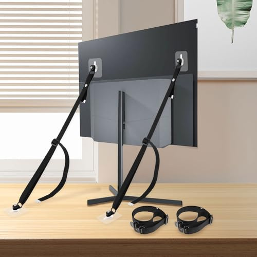 JEJUWE 4Pcs TV Safety Straps Adjustable TV Harness Prevents Tipping Over Protects TV with Anti Tilt Strap Regulator with Shock Strap for Home Use !