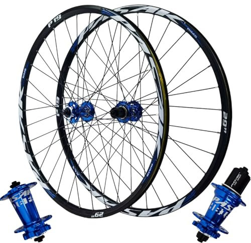 GEIRONV 26 Zoll Fahrrad Vorder Und Hinterrad, 27,5/29 Zoll MTB Rad Scheibenbremse 32H Doppelwand-Leichtmetallfelgen 9mm Schnellspanner 7/8/9/10/11/12 Geschwindigkeiten(Blue,26inch)