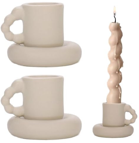 LdawyDE Porta Candele, 2 Ceramica Portacandele, Candelabro Vintage Porta Candela Natalizio per camera da letto, decorazione del soggiorno e decorazione della Tavola