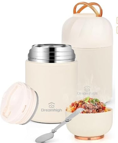 ZWOOS Thermobehälter für Essen 850 ml, Edelstahl Warmhaltebehälter Essen mit Griff, Thermoskanne Essen Auslaufsicher, inkl. Löffel, 12 Stunden Heiß, 12 Stunden Kalt (Weiß-850ML)
