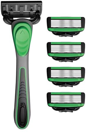 Efficiente set di rasatura a umido per uomo, rasoio a mano a 7 strati con comoda impugnatura in gomma e 5 lame di ricambio