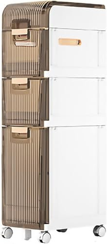SHANYAYALI Plastic Bathroom Storage Cabinet, Narrow Slim Toilet Paper Storage Cabinet Waterproof Side Storage Tower with Drawers and Lockable Wheels for Small Bathroom Kitchen Laundry(4 Tier,21cm)