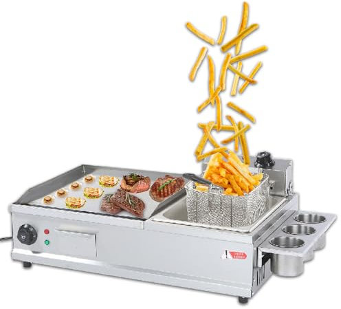KJZQXYX Commercial Electric Griddles with Fryer, Breakfast Griddle Countertop Griddle Stainless Steel Grill, Flat Top Grill for Roadside Stalls (Large)