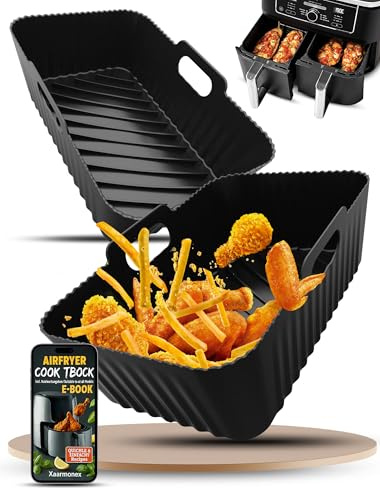 Silicone Air Fryer Liners 2 Pack for Ninja Dual Zone AF400UK AF451UK AF300UK 8–9.5L Foodi MAX, Compatible with Tower T17088, Keplin, EMtronics Reusable Non-Stick Dishwasher Safe Accessories