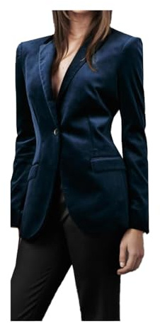 Blazer de terciopelo para mujer, chaqueta de oficina para mujer, chaqueta de negocios con un botón para invierno, boda, graduación, chaqueta cálida para mujer, azul marino, L