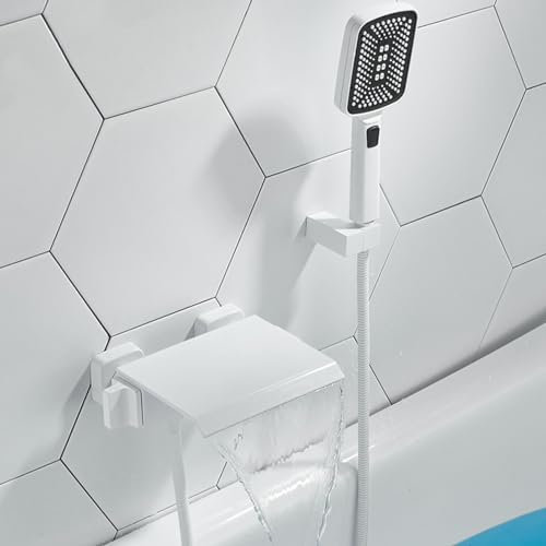 Duschmischbatterien an der Wand montiert quadratisch Wasserfall Mischbatterie Badewannenarmaturen Badezimmer Armaturen mit Duschkopf Badezimmer Wannenfüllarmaturen weiß
