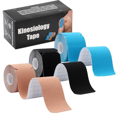 3 Rollos Kinesiotapes, Cinta Kinesiológica Deportiva 5cm x 5m, Precortado Vendaje, Venda Neuromuscular Adhesiva, Transpirable Elástica Cinta Fisioterapeuta para Alivio Dolor Muscular para Hombros
