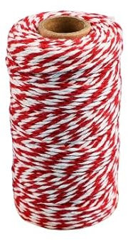 Namzi Cuerda de cordel rojo y blanco, cuerda de 328 pies para panaderos de Navidad, cuerda de embalaje resistente de 1.5 mm para manualidades, decoración de Navidad, envoltura de regalos, envoltura de