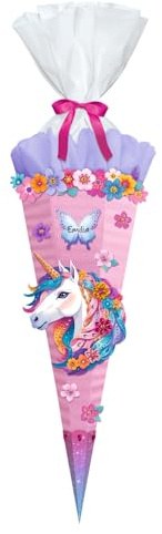 Ursus 10040001 - Diamond Painting Schultüten-Bastelset Easy Line Fancy Unicorn, Rosa, 6-eckig, aus 3D-Colorwellpappe, 68 cm, Durchmesser ca. 20 cm, zum Basteln einer Zuckertüte