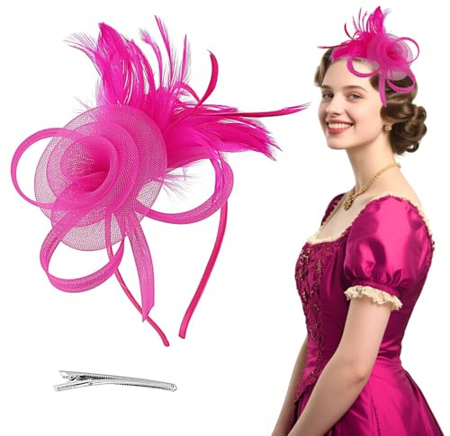 Fascinateur, Elegante Fascinators Cappelli di Nozze Fiore Clip Della Piuma Della Fascia Della Testa per le Gare di Festa del tè 1920 Gatsby Party Carnival