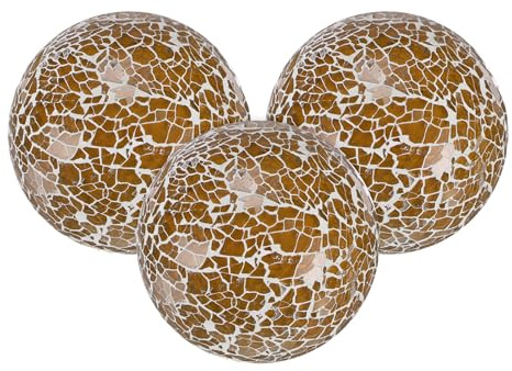 M METERXITY 3-Pack Decorative Ball 3 inch Glass for Home Decor, Brown | Orbs, Mosaic, for Bowls, for Dining Tables, for Wedding Party, for Coffee Table, for Centerpiece