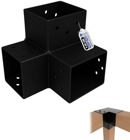 GeZu Impex Post Connector Y 121 x 121 mm Set of 4 | Powder Coated Black 3 Way Right Angle Corner Connector Pavilion DIY Woodworks Bracket