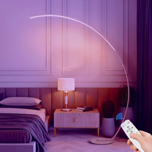 AstrizLamp LED Stehleuchte Wohnzimmer Modern Bogen Lampe RGB Dimmbar mit Fernbedienung Innenbeleuchtung Deko Gold Aluminium Acryl-Lampenschirm für Schlafzimmer Leselampe Sofa Büro H 170cm