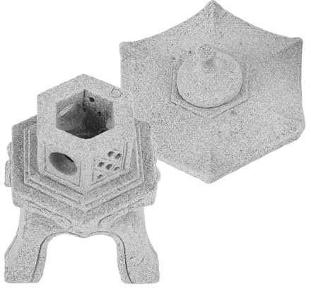 Amosfun Japanese Mini Pagoda Statue Hexagonal Sandstone Figurine Detachable Roof, Outdoor Zen Garden Decor for Terrariums and Aquariums, Miniature Asian Garden Lantern Sculpture