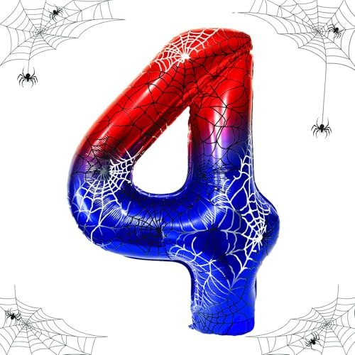 40 Zoll Spider Zahlen luftballon, Spinne Kindergeburtstag Zahl 4 Folienballon, 4 Jahre Zahlenballons für Jungen Spider Thema Themenparty Geburtstag Dekorationen (4)