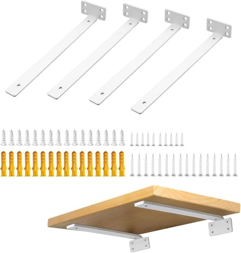 Mooche 4PCS Schwerlastwinkel 30CM,Winkel Metall mit Schraube Ankern Weiß | Regalhalterung 6.5*30*4CM,Schwerlastträger Unterstützung für Wandanbringung DIY,90° Winkel Metall mit Geboh Tragkraft 70 KG