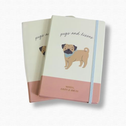 Cute CREATIONS A5 anteckningsbok inbunden, dagbok fodrad för att skriva, arbeta, studera, planera, dagbok, journalering, gåva med söt hunddesign (2, mops)