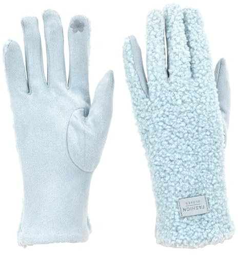 styleBREAKER Damen Touchscreen Handschuhe Plüsch | Leitfähige Fasern an 2 Fingern für Displays, 18-21 cm Handumfang, elastischer 90% Polyester-Mix.