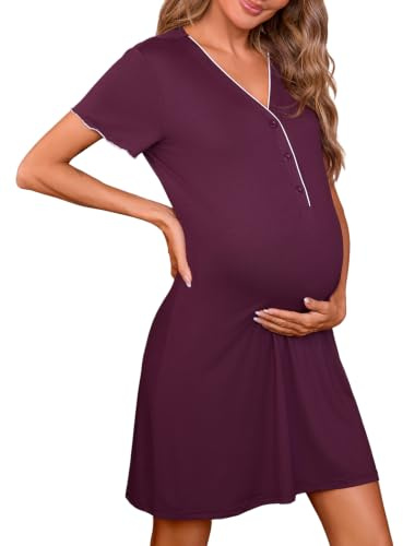 Marvmys Chemise de Nuit Femme Manche Courte à Col en V Bouton Maternité | Robe de Nuit Boutonnée CotonVêtements D'Intérieur Confortable S-3XL