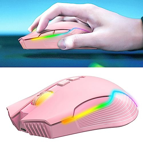 Goshyda 2,4 G Kabellose Maus, USB Wiederaufladbar, Ergonomische Gaming-Maus für Laptop, PC, Computer, 5 Einstellbare DPI, Super Lange Standby-Zeit, Leicht und Praktisch für Unterwegs (PINK)