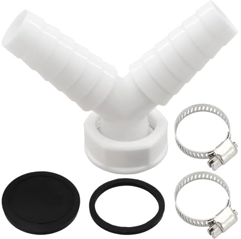 Washing Machine Waste Splitter with 2pcs Hose Clamp, Drain Adaptor for Dishwasher and Washing Machine, Double Connection Pipe Thread Y Adapter for Hose Input Connector of Outlet 40 Mm Pipe