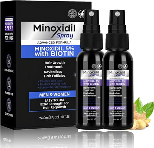 2 Pezzo Siero spray per capelli per uomini/donne con una formula al 5% di ingredienti attivi e biotina, migliora la caduta e il diradamento dei capelli e rinforza il cuoio capelluto (30ml*2)