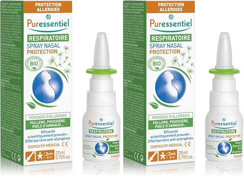 Puressentiel - Respiratoire - Spray Nasal Protection Allergies - Aux huiles essentielles Bio - Préserve contre les symptômes d'allergies - Pollens, poussière, poils d'animaux - 20 ml (Lot de 2)