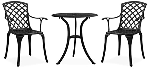 Runheo 3-TLG. Bistro-Set aus Aluminiumguss, Schwarz, wetterfest, für Garten, Balkon, Terrasse, Outdoor-Möbel, langlebiges Patio-Möbel-Set