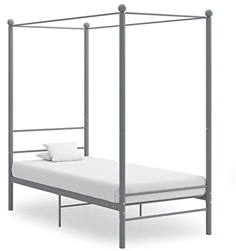 Ordellia Himmelssäng grå metall 90 x 200 cm, robust sängram för sovrum, elegant plattformssäng för vuxna, hållbar konstruktion, enkel montering
