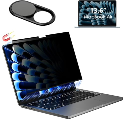 CloudValley Filtro Magnético de Privacidad y Luz Azul para MacBook Air 13,6/13 (2022-2025, M2/M3/M4) | Mate Antideslumbrante, Fácil de Instalar y Desmontar, con Cubierta Cámara