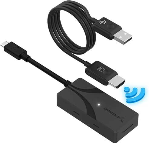SABRENT Wireless HDMI USB C Screen Mirroring Kit, 1080p 60Hz Transmitter & Receiver, Plug and Play USB C to HDMI Adapter for Laptop Phone Tablet TV Projector (DA-TCHR)