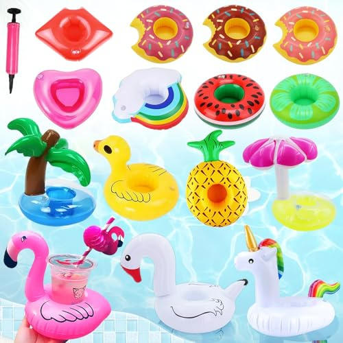 Schwimmender Getränkehalter Pool Getränkehalter Schwimmend Aufblasbare | Aufblasbare Bierhalter Pool Getränke Halter mit Luftpumpe für Hawaii Pool Party Deko Sommer Schwimmbad