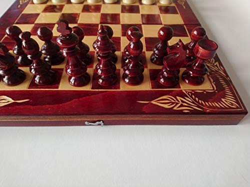 Unbekannt Neu rot schöne Geschnitzte Buchen Holz Schachbrett Kasten Handarbeit Hazel Holz Schachfiguren, Holz Schachspiel, Backgammon Dame Brettspiel