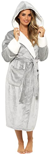 KATE MORGAN Ladies Soft & Cosy Hooded Dressing Gown (12-14, Grey Shimmer)