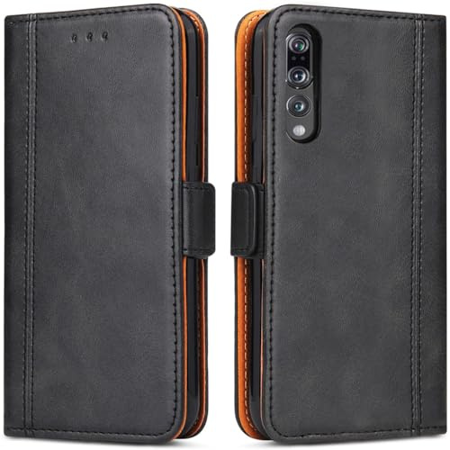 Bozon Huawei P20 Pro Hülle, Leder Tasche Handyhülle für Huawei P20 Pro Schutzhülle Flip Wallet mit Ständer und Kartenfächer/Magnetverschluss (Schwarz)