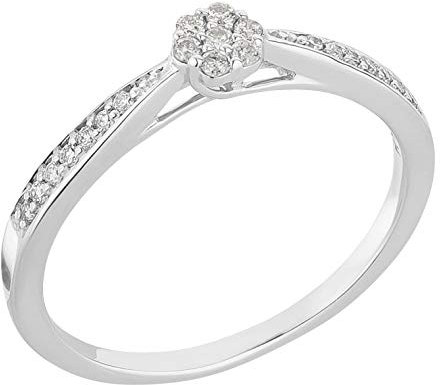 Ardeo Aurum Damenring aus 375 Gold Weißgold mit 0,14 ct Diamant Brillant Solitär Verlobungsring