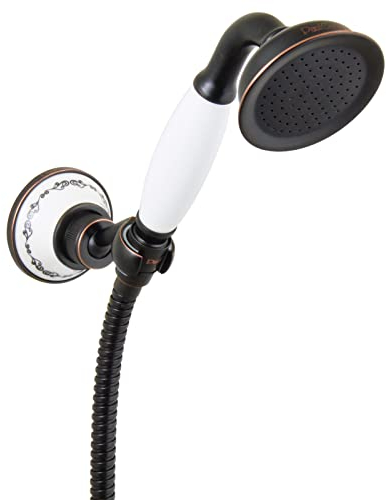PaulGurkes Retro Handbrausenset Nostalgie Brausehalter Duschkopf schwarz Vintage Handbrause Wandhalter Brauseschlauch Landhausstil Duschschlauch 150cm weiße Keramikeinlage nostalgisches Design