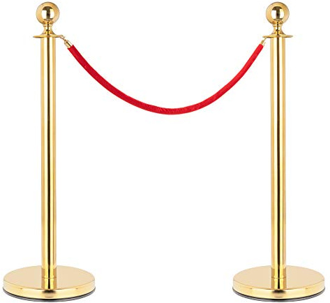 Stagecaptain PLS-150 Deluxe 2.1-200G Absperrständer Personenleitsystem - 2 Edelstahl-Stative und 1 rotes Seil mit 2,0m Länge - Für Konzerte, Ausstellungen, Hotels, Kinos u.v.m. - gold